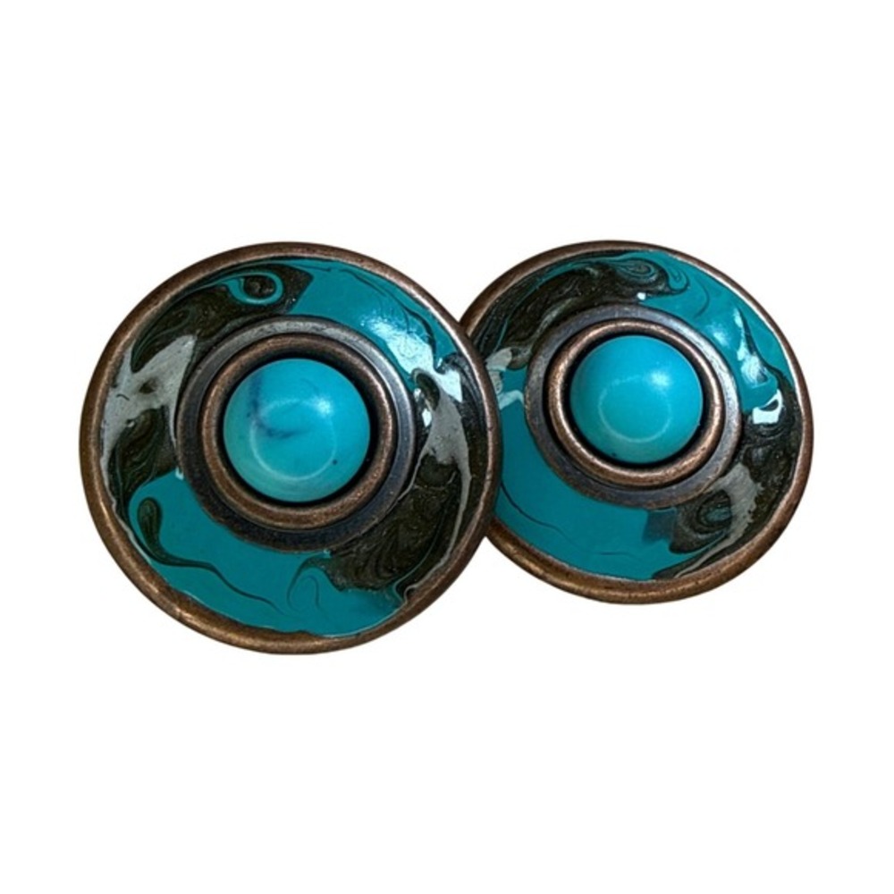 Unbranded Stud Earrings Turquoise Copper Enamel Swirl Round Southwestern‎ Boho